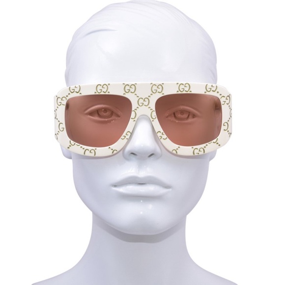 New Authentic Gucci Cream Sunglasses with Orange Lenses GG0983S 001 - Picture 1 of 13